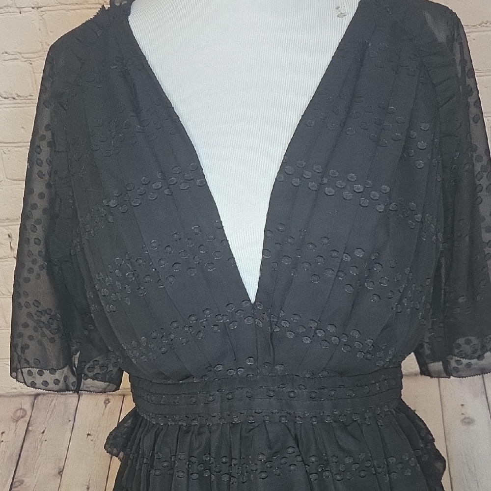 Black Ruffle V-Neck Mini Dress - Picture 9 of 10